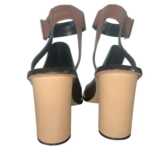 Loeffler Randall ColorBlock Leather Heels Sz 9.5 Black Brown Ankle Strap Sandals - Picture 4 of 13